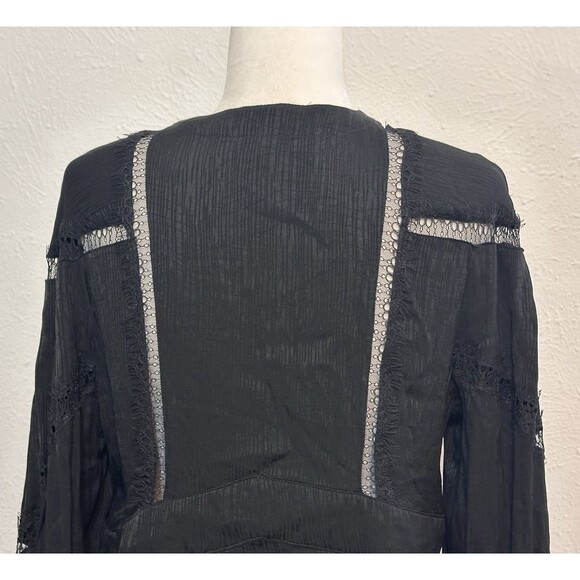 IRO Paris Size 40 US 8 Black Lace Pleated Crepe The Chine Blouse Boho Minimalist - Picture 11 of 16